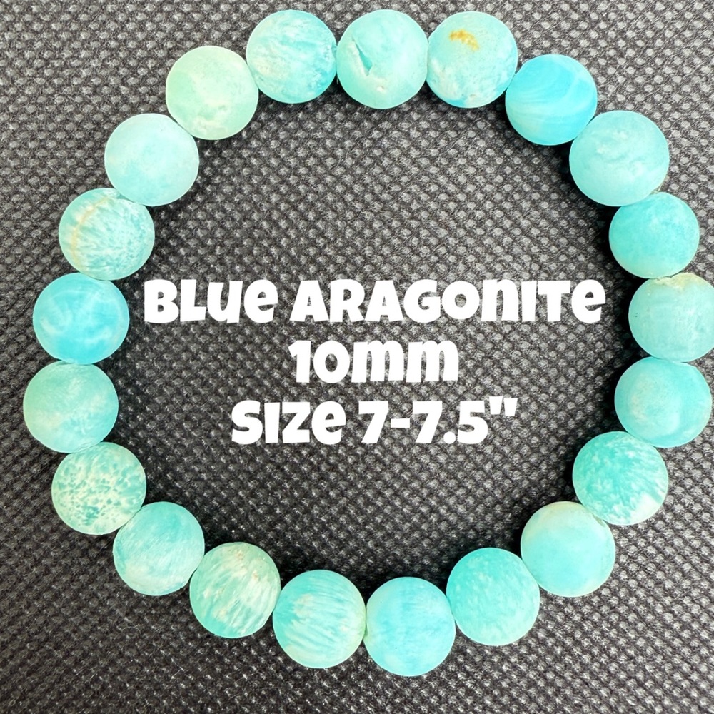 Authentic Blue Aragonite 10mm‎ Beaded Stretchy Bracelet by Bombshell Beads
